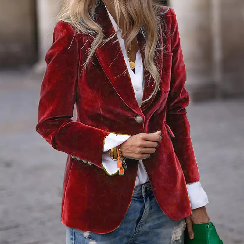 Veste décontractée croisée simple cintrée à revers en velours pour femme