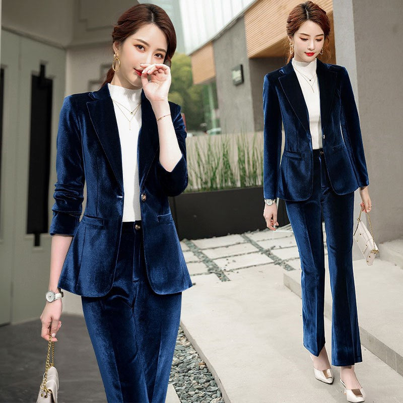 Gold Velvet Solid Color Small Women's Suit Jacket