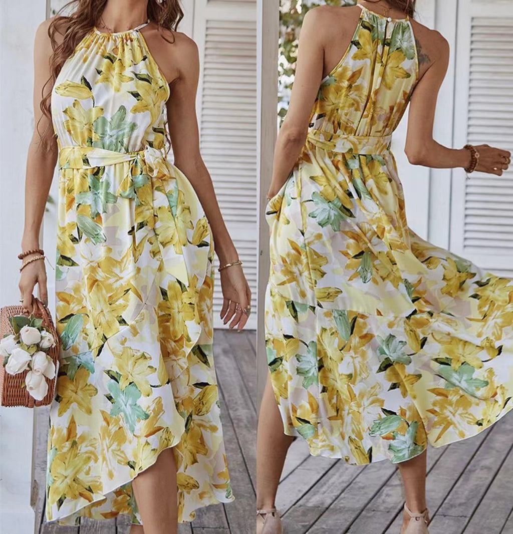 Fashion Print Halterneck Boho Dress for Vacation Leisure