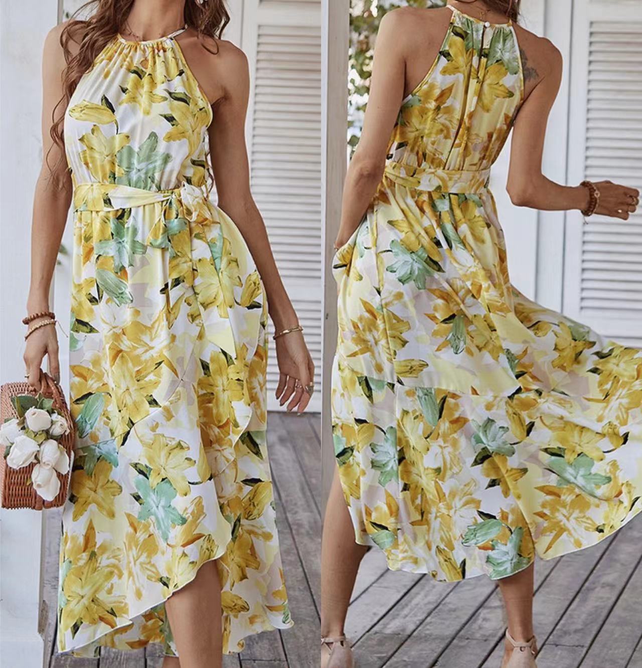 Fashion Print Halterneck Boho Dress for Vacation Leisure