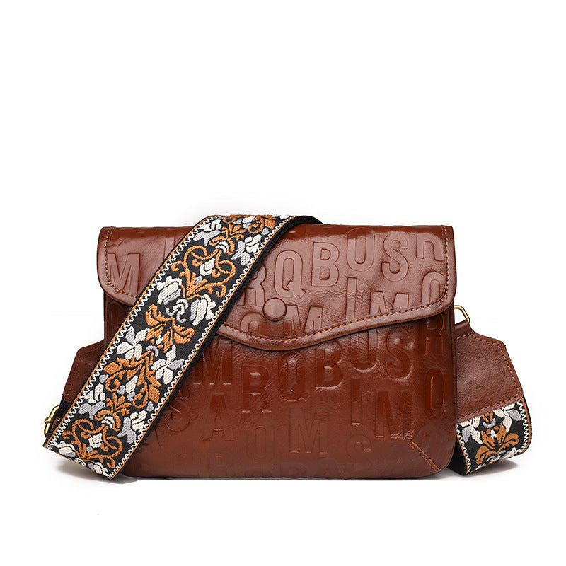 Autumn Winter Retro Genuine Leather Crossbody Bag 25cm