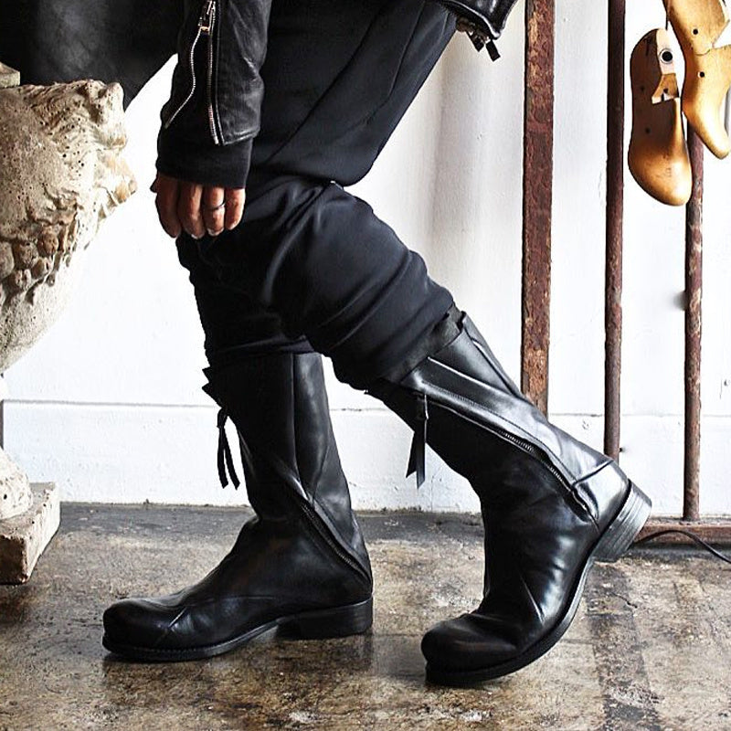 Bottes rétro en cuir déstructurées asymétriques pour hommes avec fermeture éclair