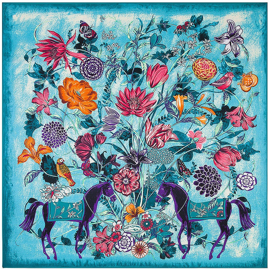 Floral Carriage Jacquard Large 130cm Silk Twill Square Scarf Shawl