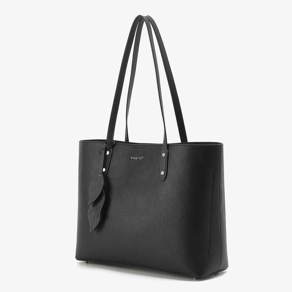 Women's Large Capacity Leather Handbag – Apricot & Black, 28x35x13cm