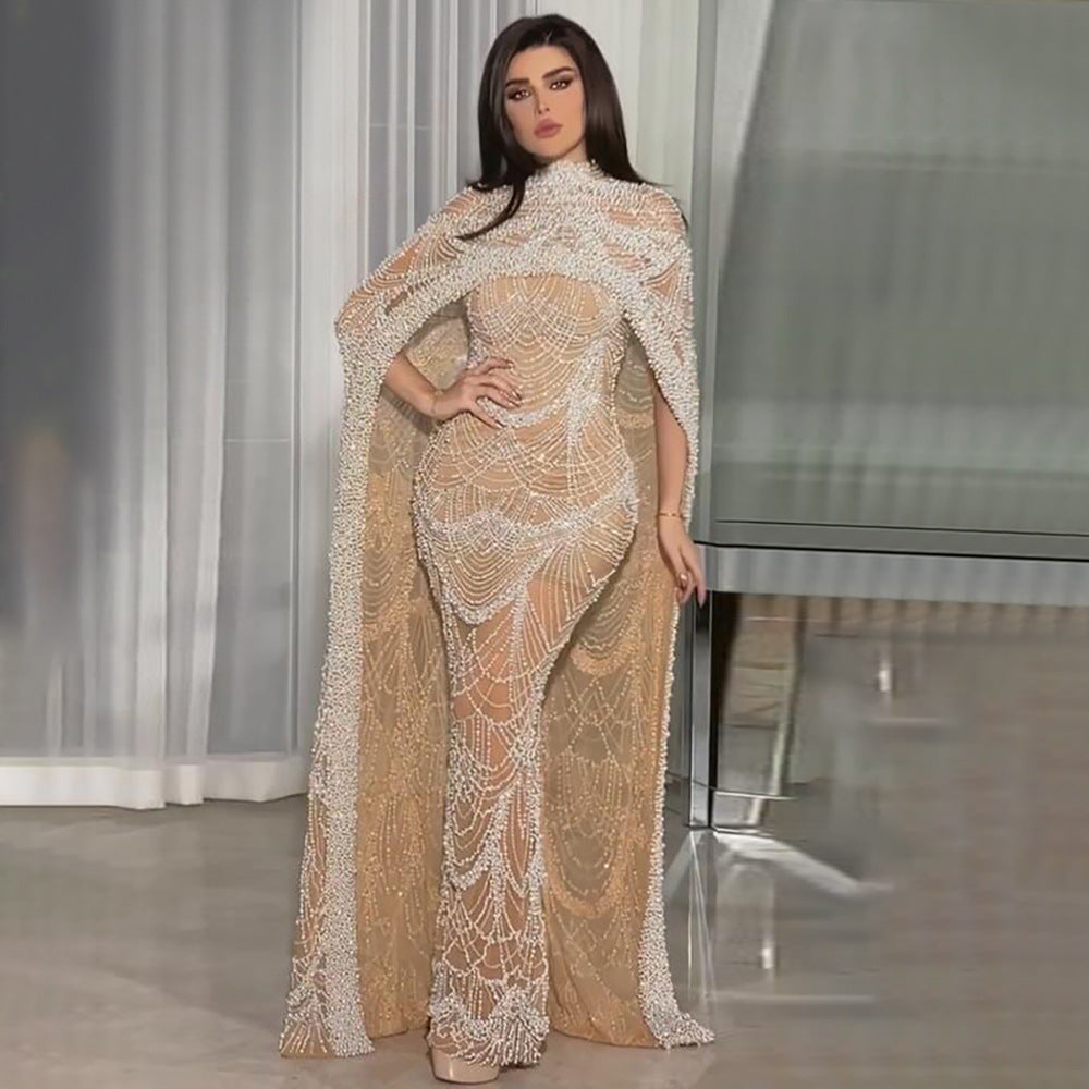 Robe de soirée longue de luxe perlée pour femme