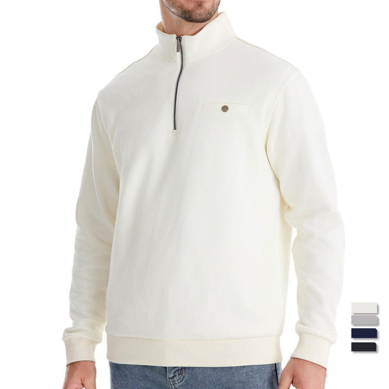Half Zipper Casual Sweater with Pocket Decoration Basic Style