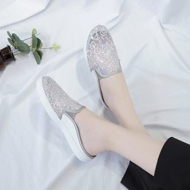 Chaussures Baotou en dentelle semi-ouverte en viscose pour femme