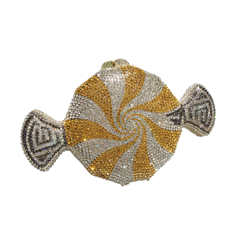 Women's Candy Shape Crystal Diamond Clutch with Chain Handle - 21cm