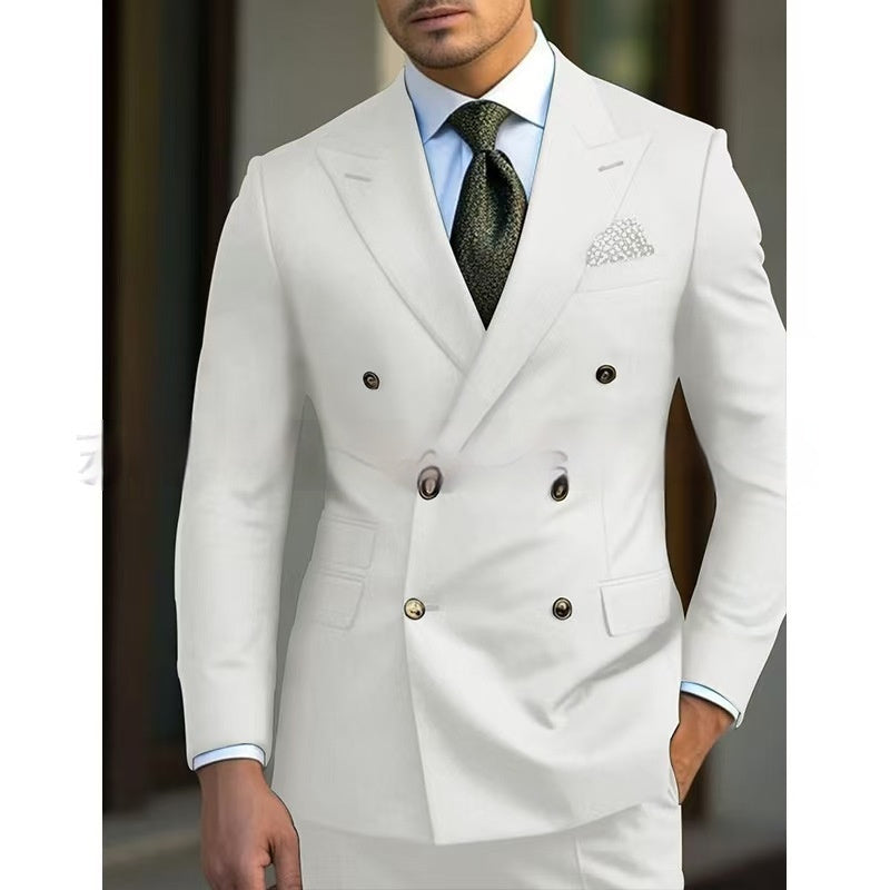 Men's Leisure Business Suit Set Two-Piece Cotton Blend
