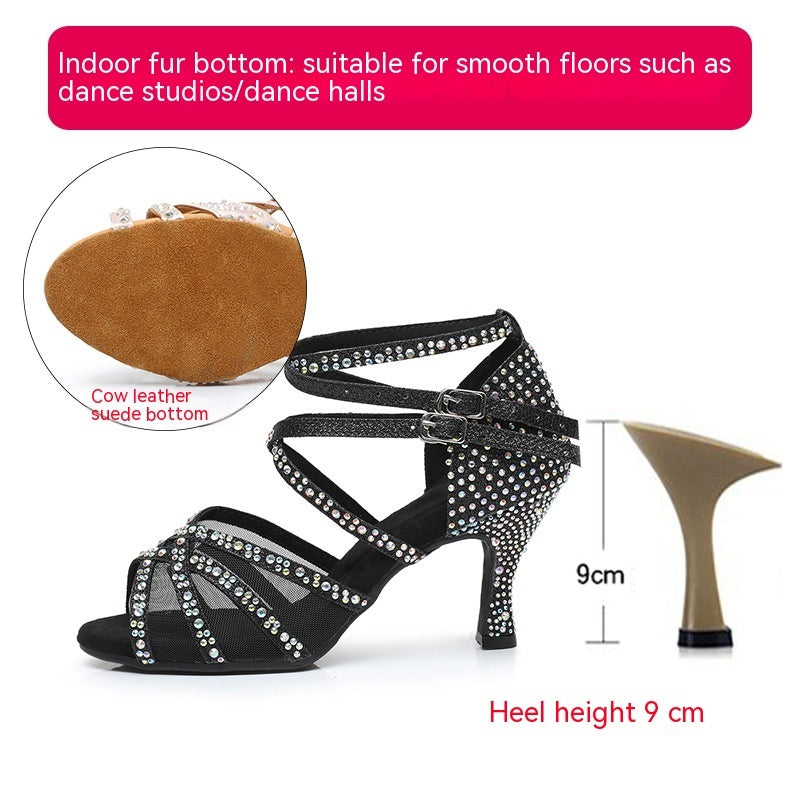 Latin Dance Shoes Women's Sandals Professional Soft Bottom Dance Shoes Mid-high Heelindoor