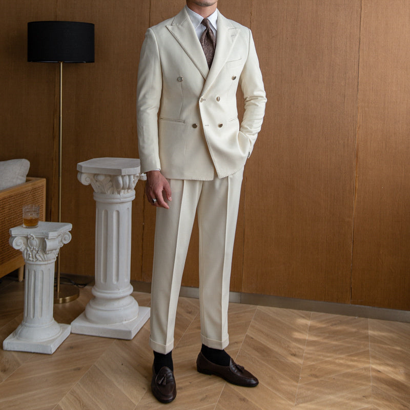 Costume croisé slim blanc cassé pour homme avec veste et pantalon