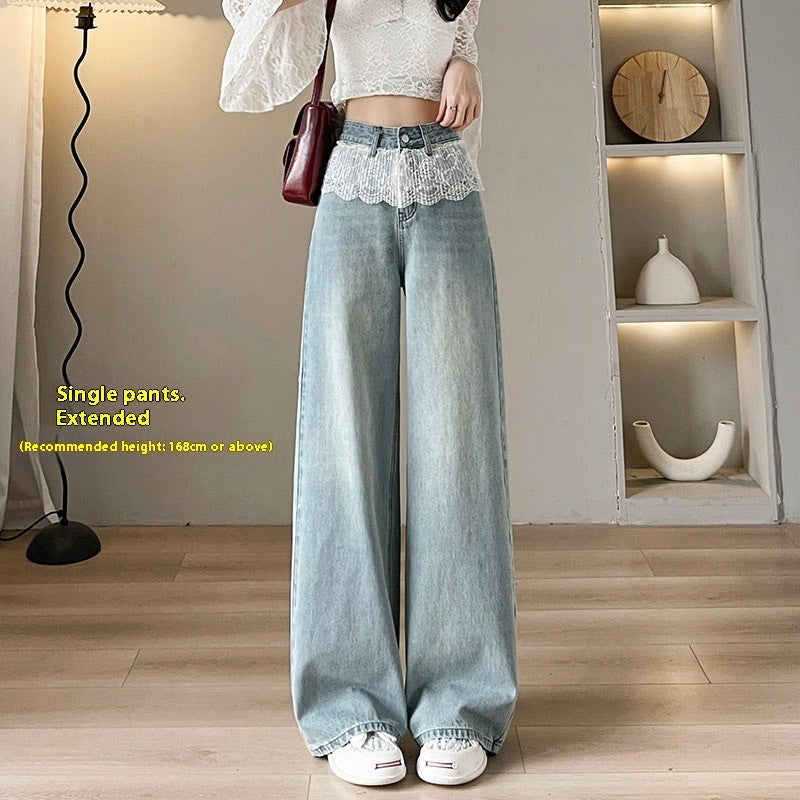 Jean large droit amincissant en dentelle