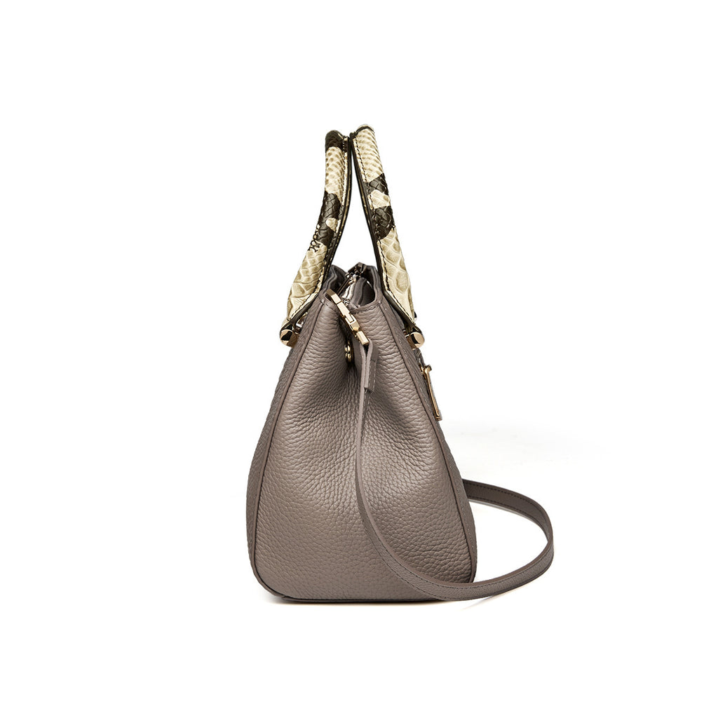 Women's Genuine Leather Handbag - Soft Cowhide, 26x13x19 cm, Black & Khaki