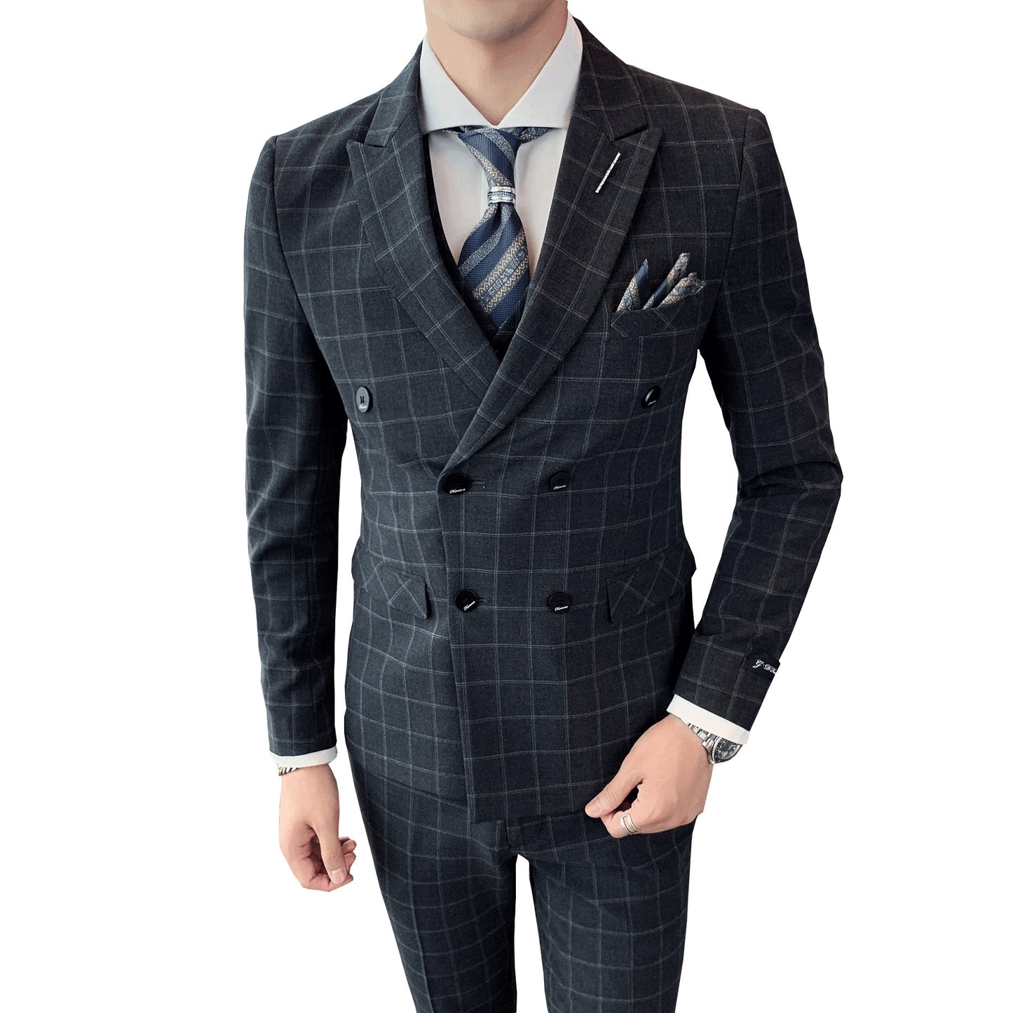 Men's Casual Business Suit Three-piece Slim-fit Officiating Ceremony