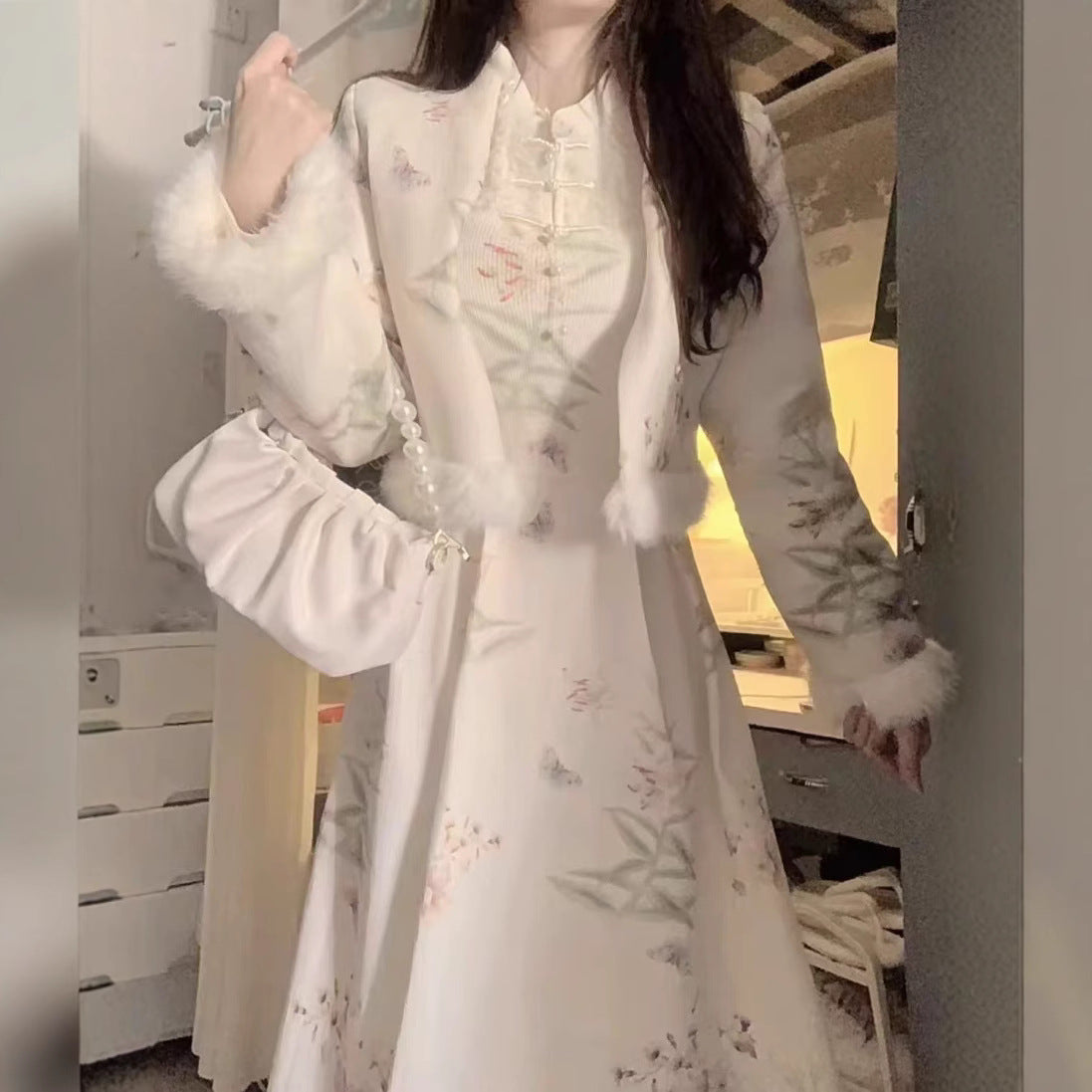 Ensemble rétro jupe et manteau épais et chaud de haute qualité