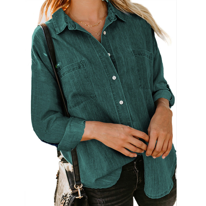 Chemise en jean décontractée ample en polyester pour femme