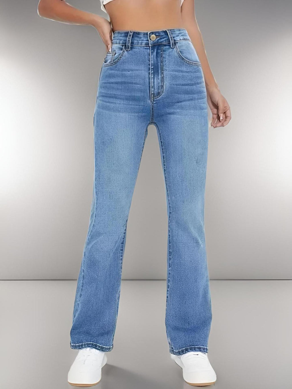 Jean Femme Slim Coupe Ajustée Bleu Clair Taille Haute en Coton