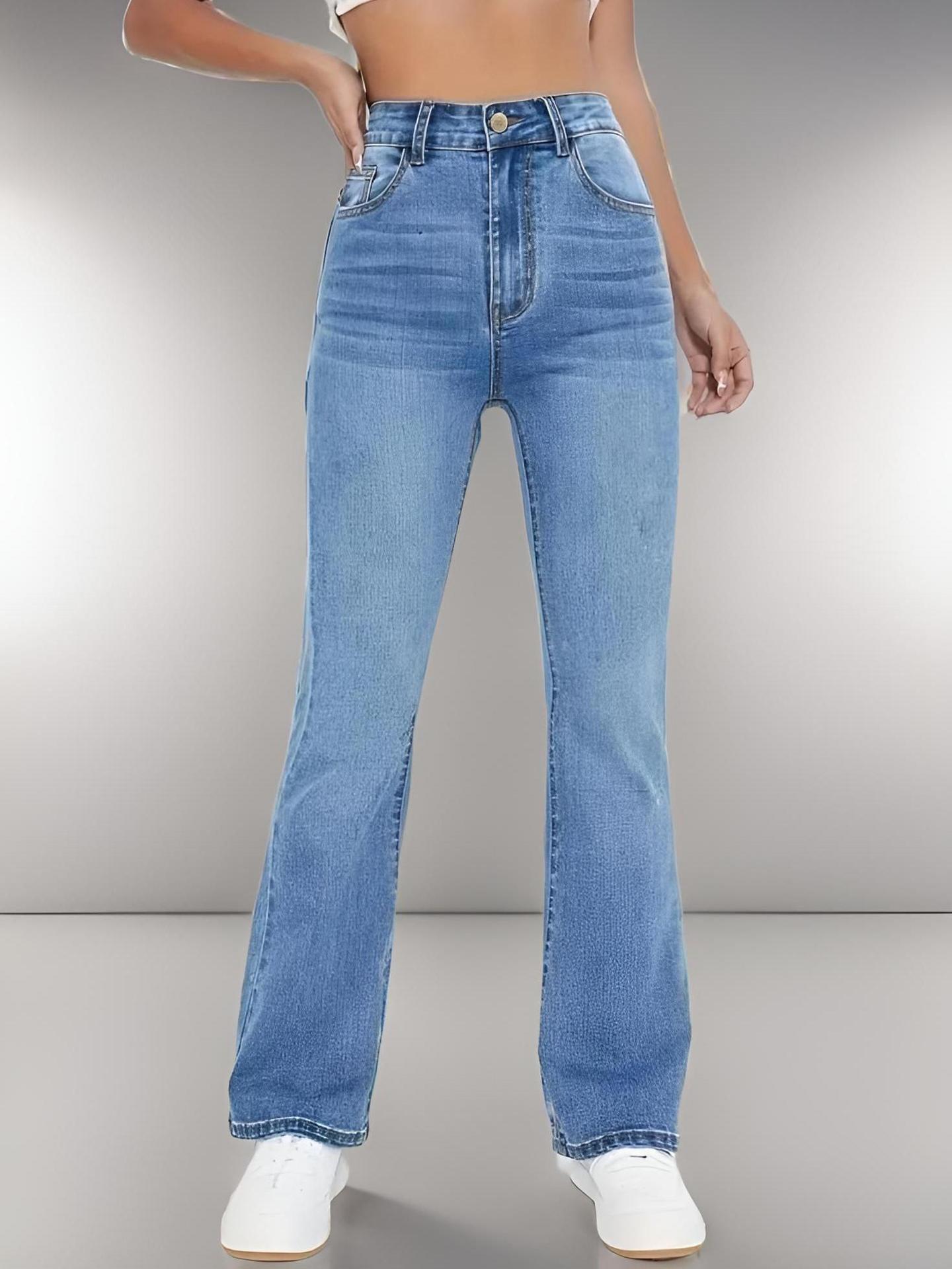 Jean Femme Slim Coupe Ajustée Bleu Clair Taille Haute en Coton