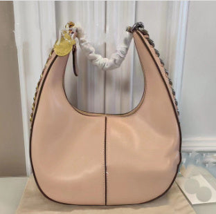 Women's Genuine Leather One Shoulder Handbag 28cm Oval Zipper Bag