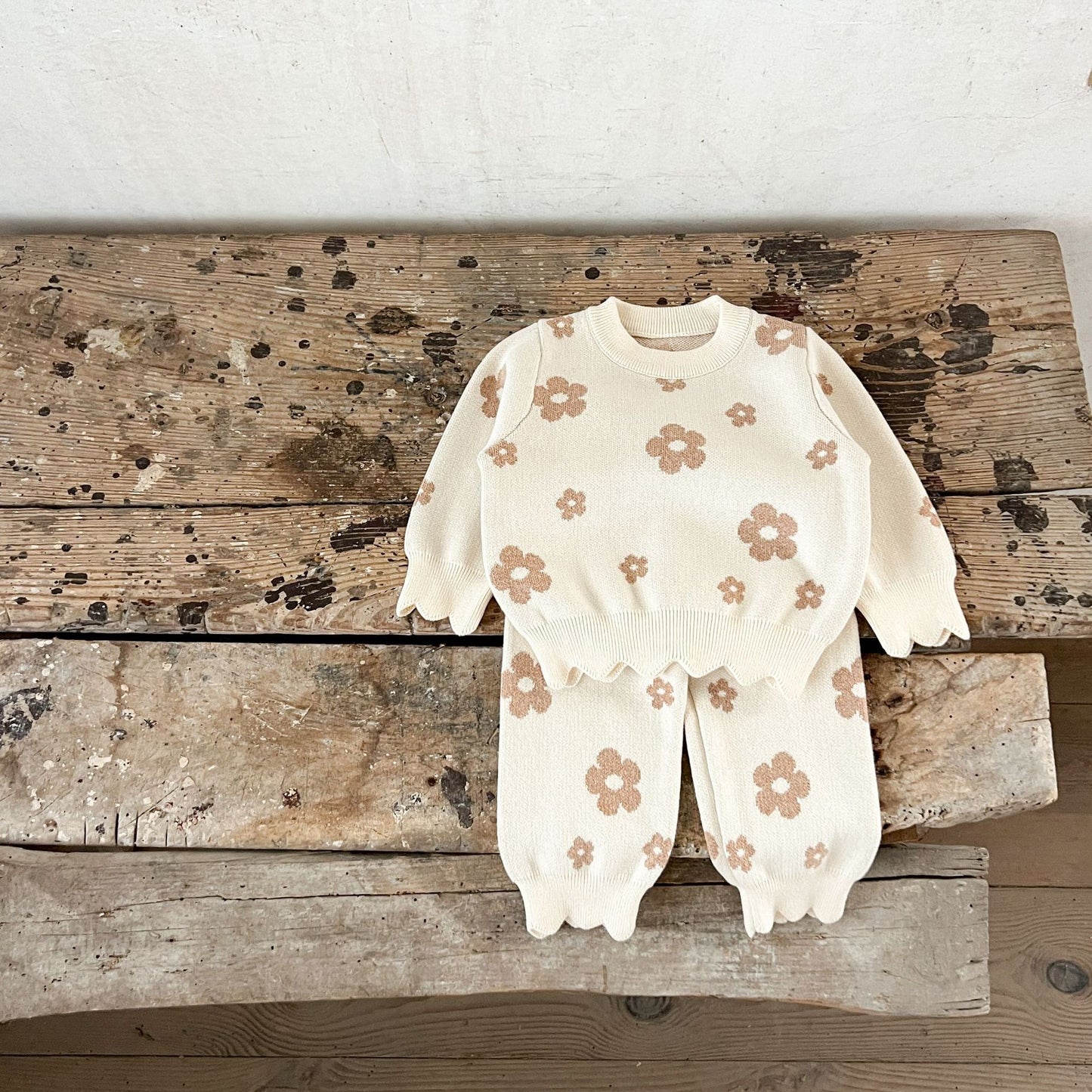 Ensemble coréen pour bébé fille, en coton et laine à fleurs, haut ample et pantalon large.