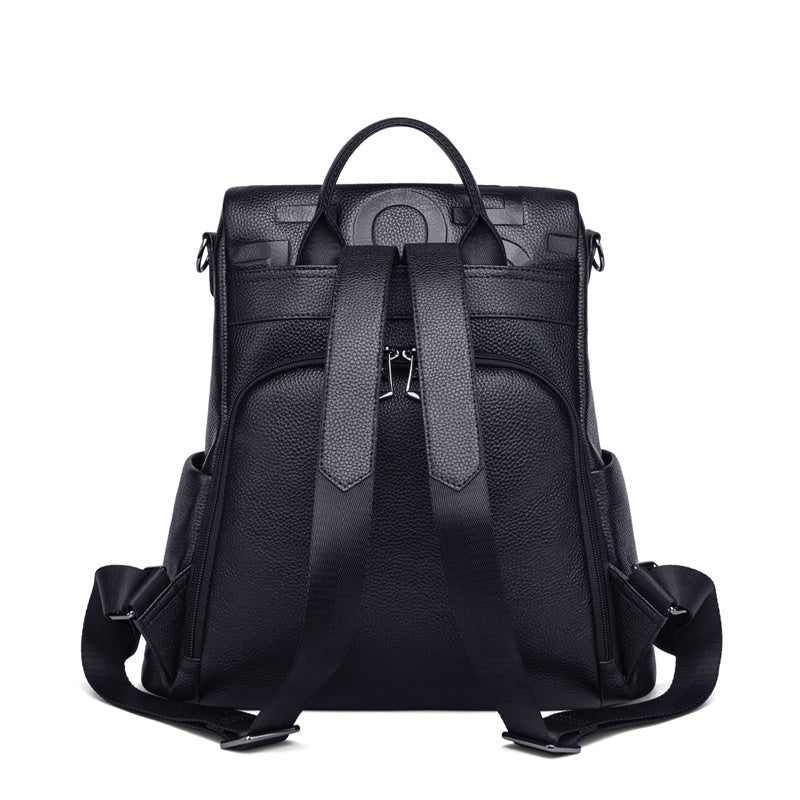 High-Capacity Ladies Bag in Black Top Layer Cowhide Leather