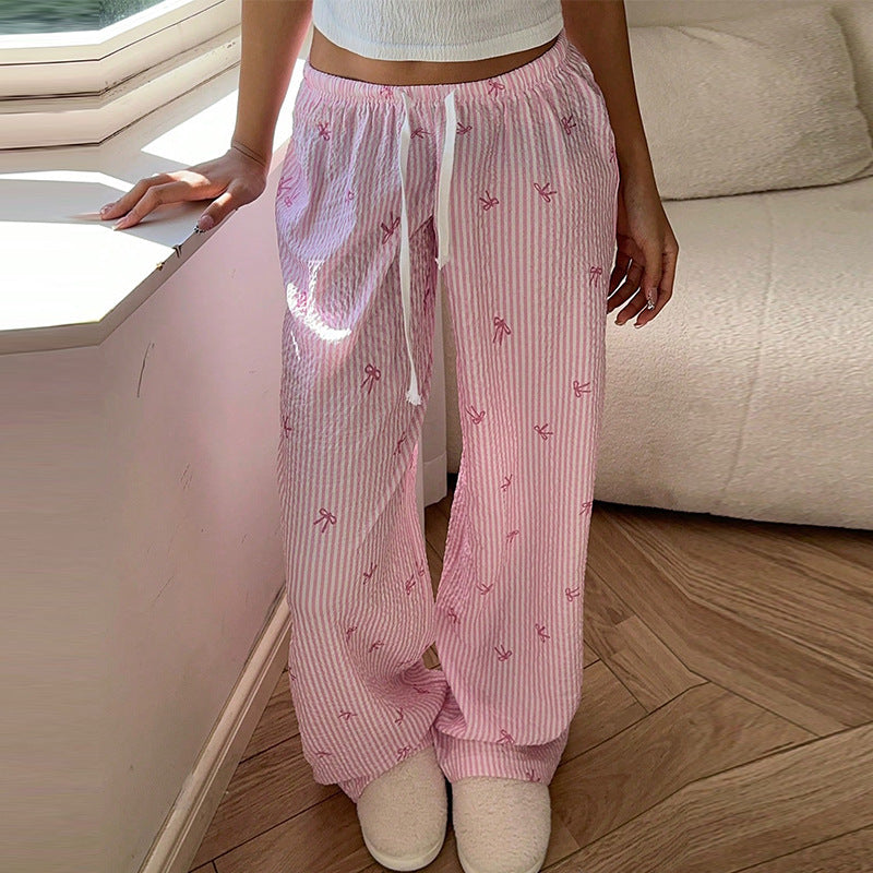 Striped Wide Leg Leisure Pants with Elastic Waist