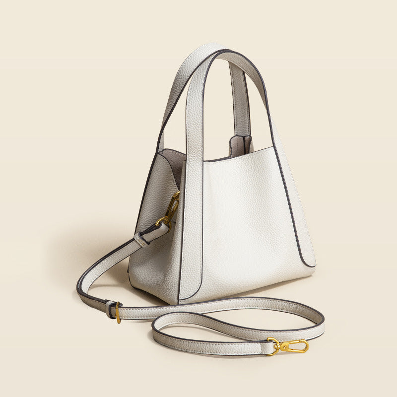 Sac seau en cuir de vachette première couche pour femme, portable pour les trajets quotidiens