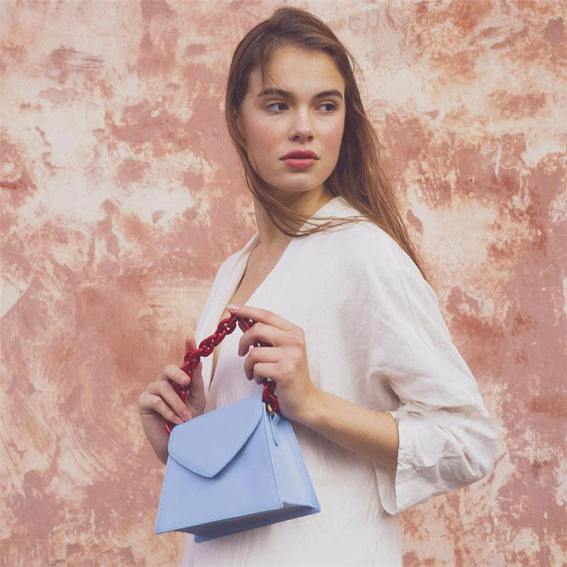PU Trapezoidal Small Shoulder Bag with Chain for Women