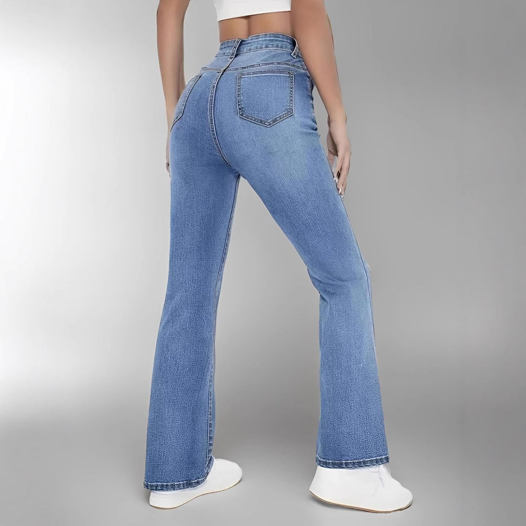 Jean Femme Slim Coupe Ajustée Bleu Clair Taille Haute en Coton