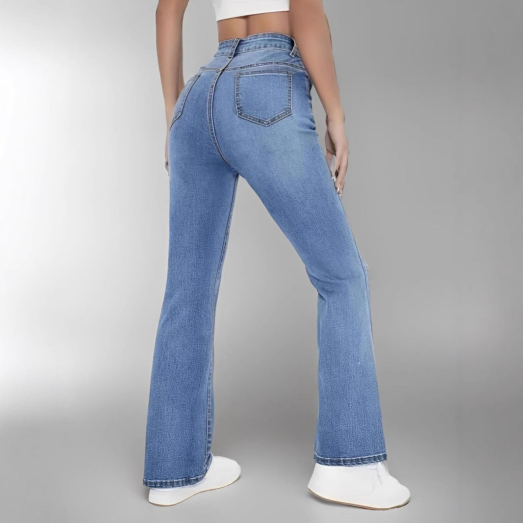 Jean Femme Slim Coupe Ajustée Bleu Clair Taille Haute en Coton