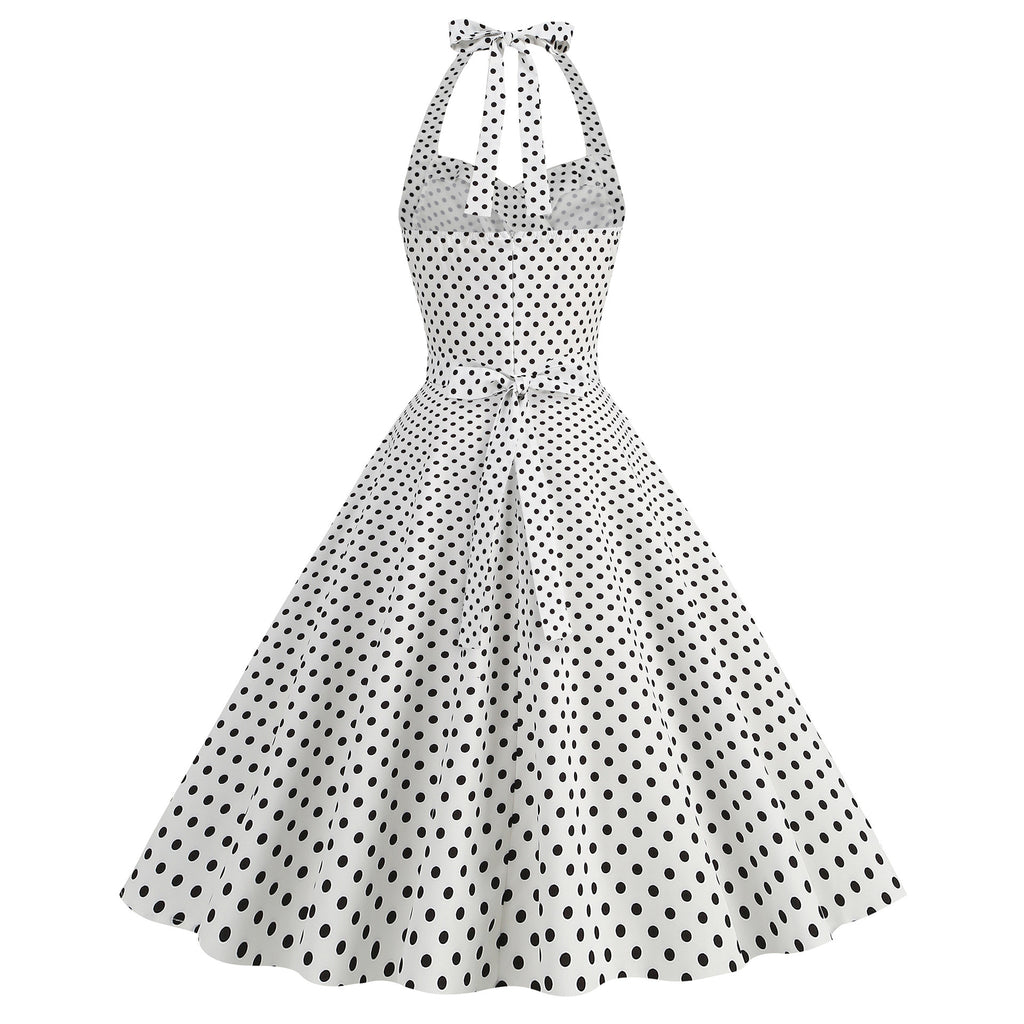 Robe Swing Imprimée Rétro Sexy Moulante à Col Halter et Poitrine Enveloppante