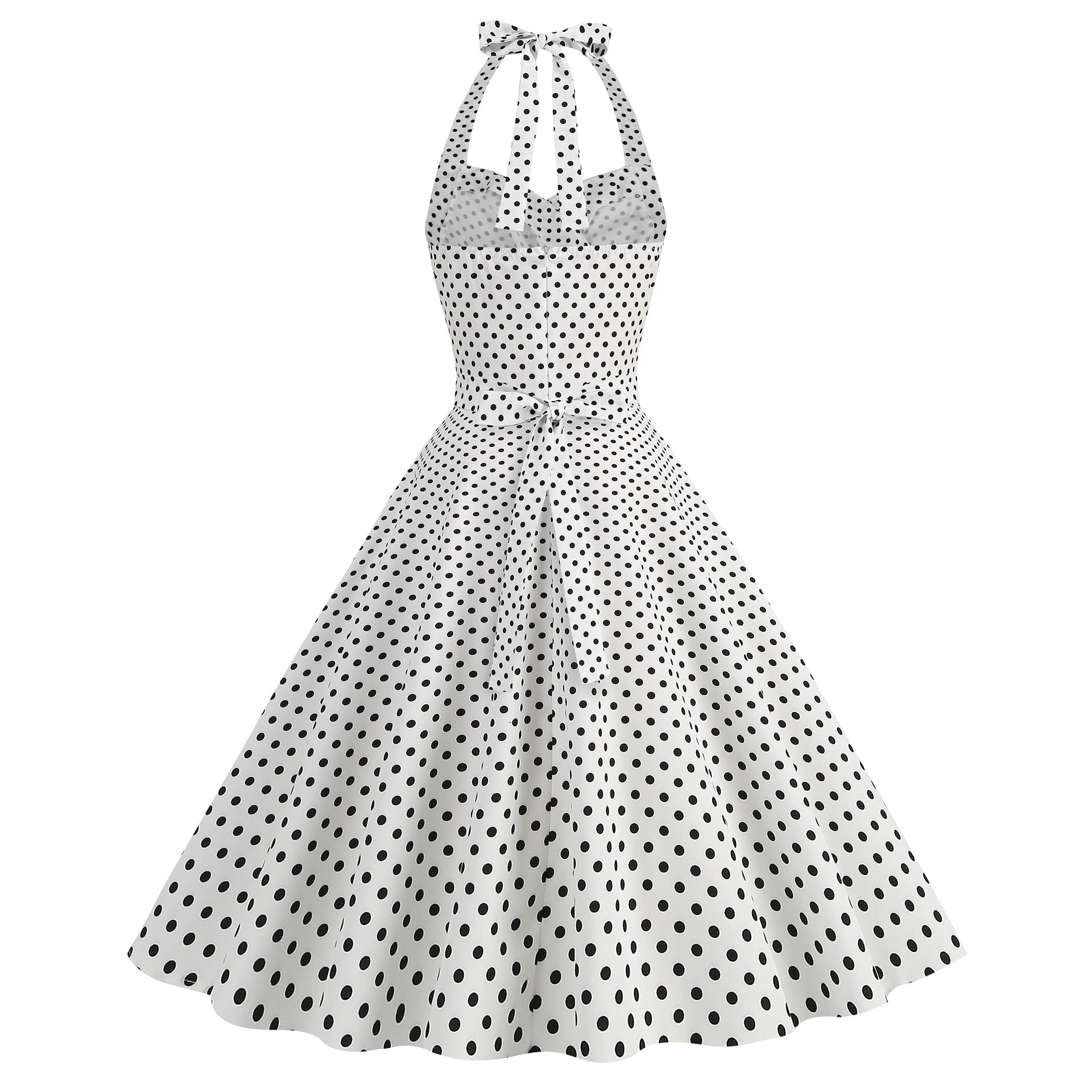 Robe Swing Imprimée Rétro Sexy Moulante à Col Halter et Poitrine Enveloppante