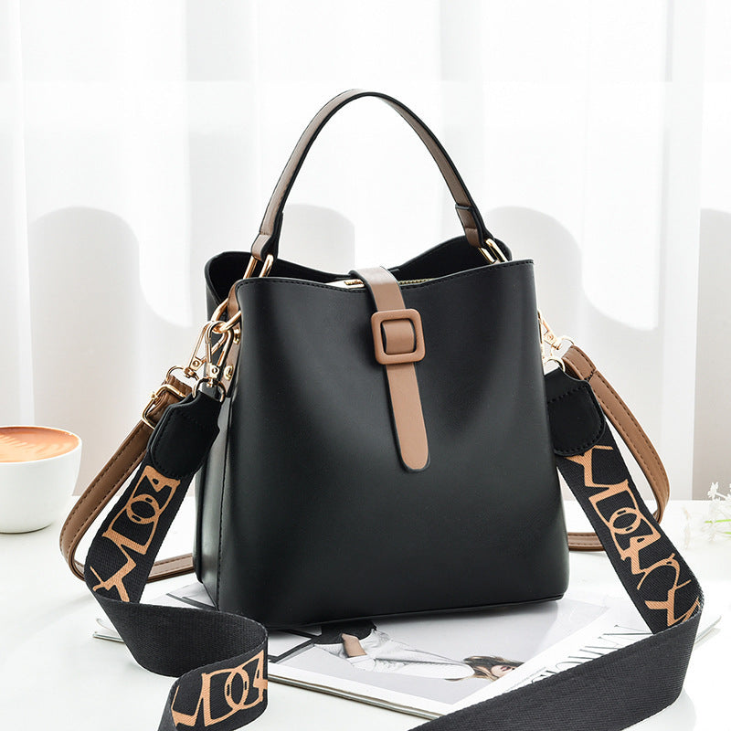 Medium PU Bucket Shoulder Bag for Women with Zipper Closure