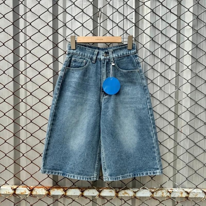 American Retro Washed Loose Fit Mid-Waist Fifth Pants for Men