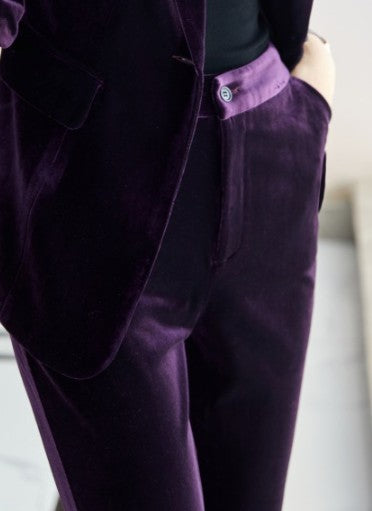 Women's High-End Gold Velvet Suit Jacket with Pants