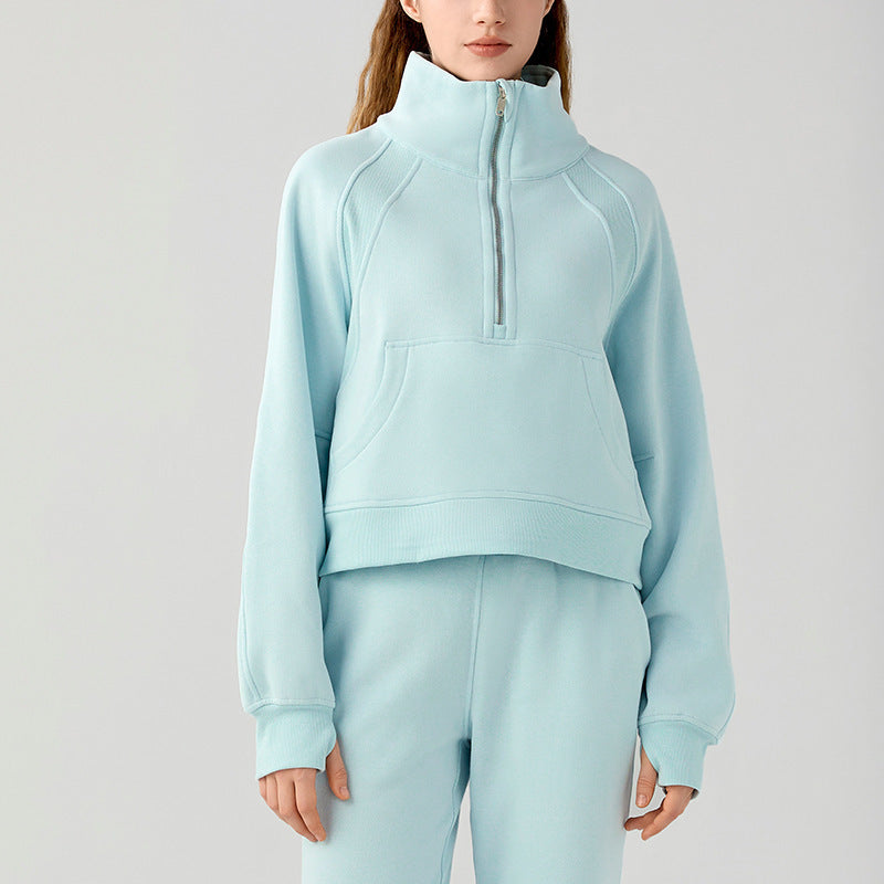 Women's Half-Zip High Collar Warm Fleece Pullover Sweater