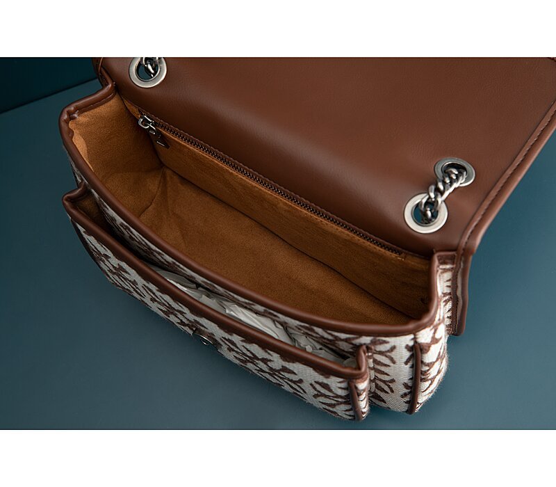 Sac bandoulière double chaîne en cuir de vachette de haute qualité 25cm
