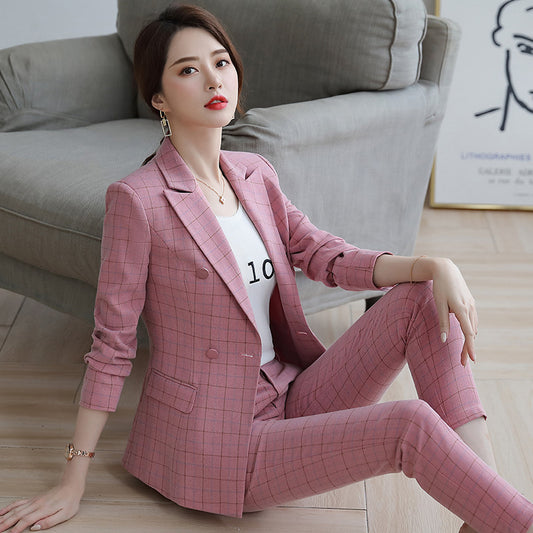 Women's Plaid Suit Jacket Slim Professional Suit