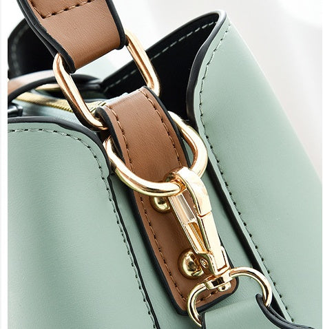 Medium PU Bucket Shoulder Bag for Women with Zipper Closure