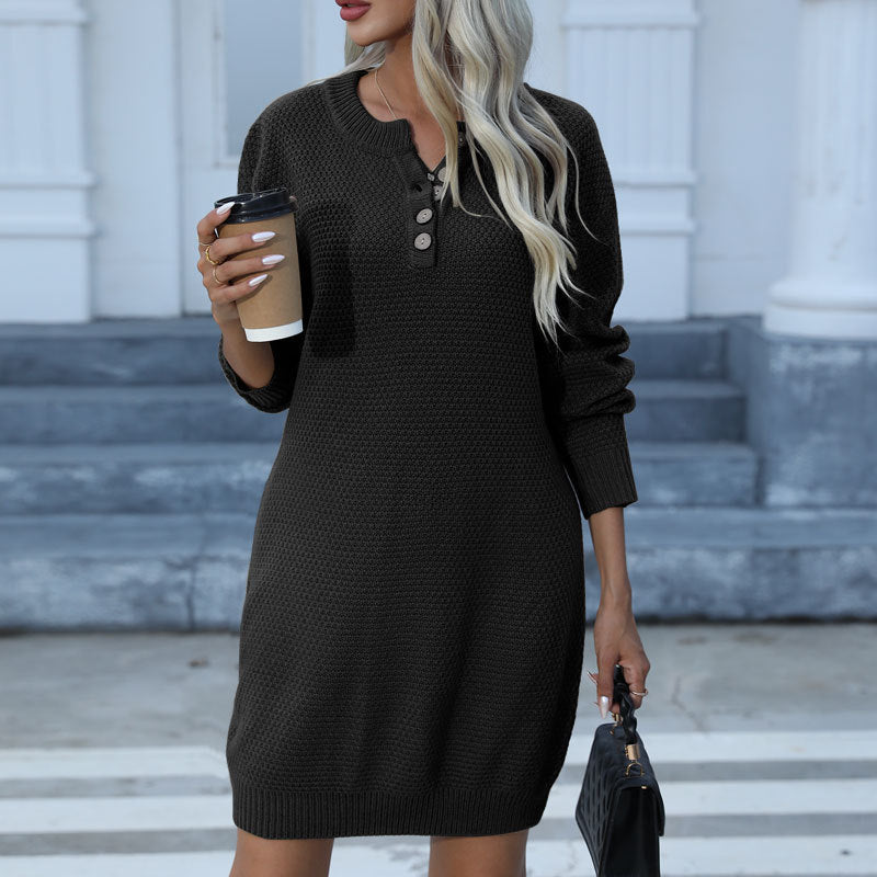 Robe pull boutonnée kaki, noire et verte pour femme, tailles S-XL