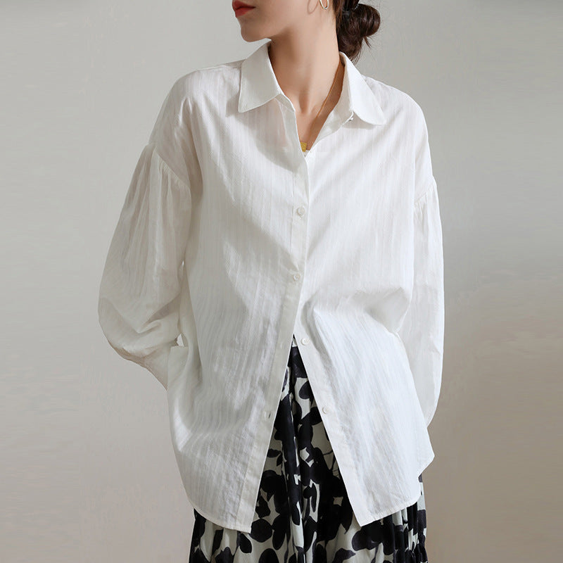 French Jacquard White Sun Protection Top Long Sleeve Spandex