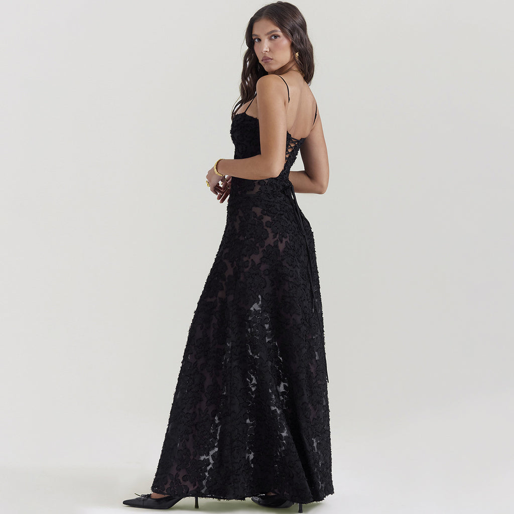 Elegant Strapless Lace Suspender A-Line Dress for Women