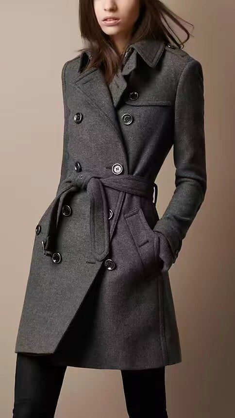 Manteau croisé décontracté en laine pour femme
