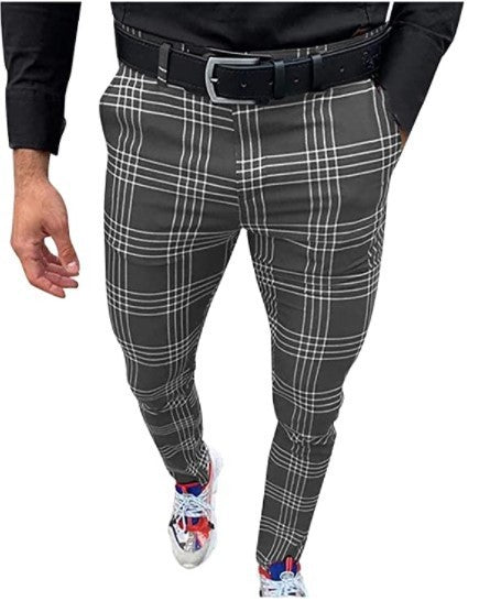 Pantalon à carreaux coupe skinny décontracté et confortable pour homme