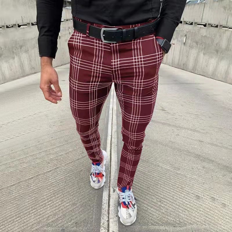 Men's Plaid Striped Print Casual And Comfortable Skinny Pants