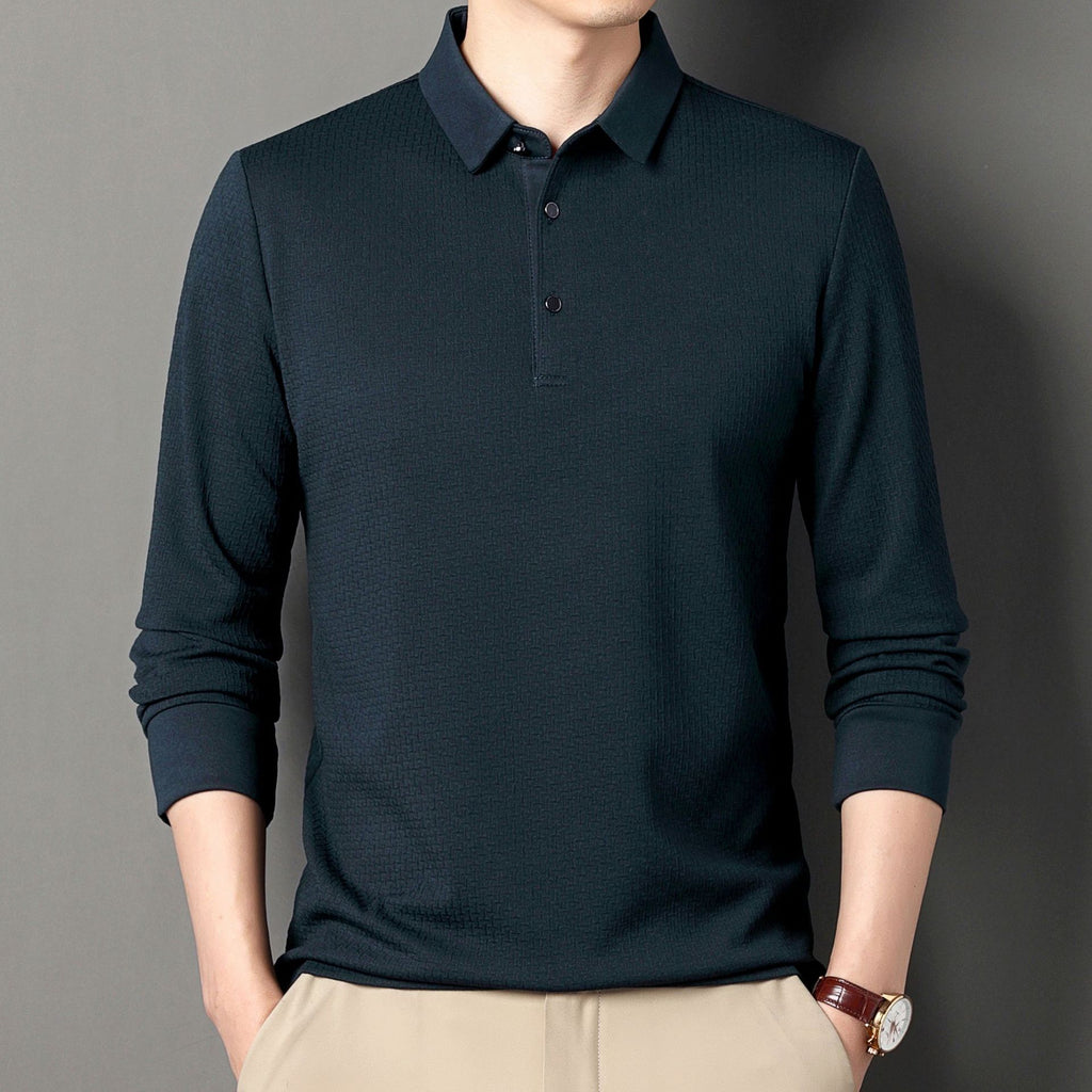 T-shirt jacquard à manches longues pour hommes jeunes et d'âge moyen, pull d'automne