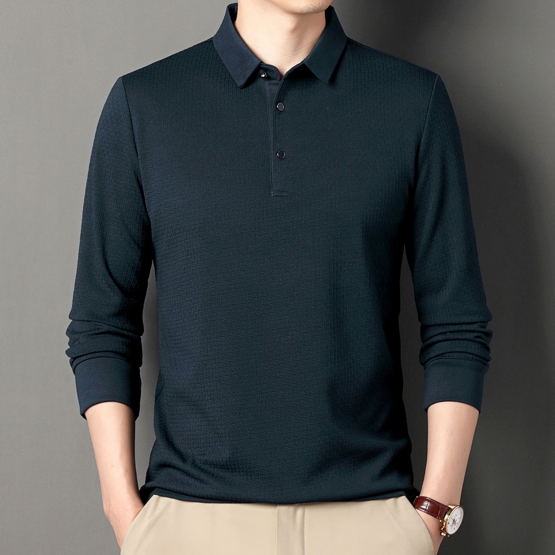 Jacquard Long-Sleeve T-Shirt for Young and Middle-Aged Men Autumn Pullover