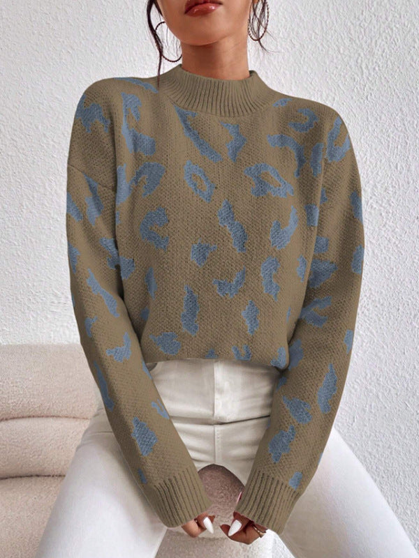 Haut pull jacquard imprimé léopard printemps et automne