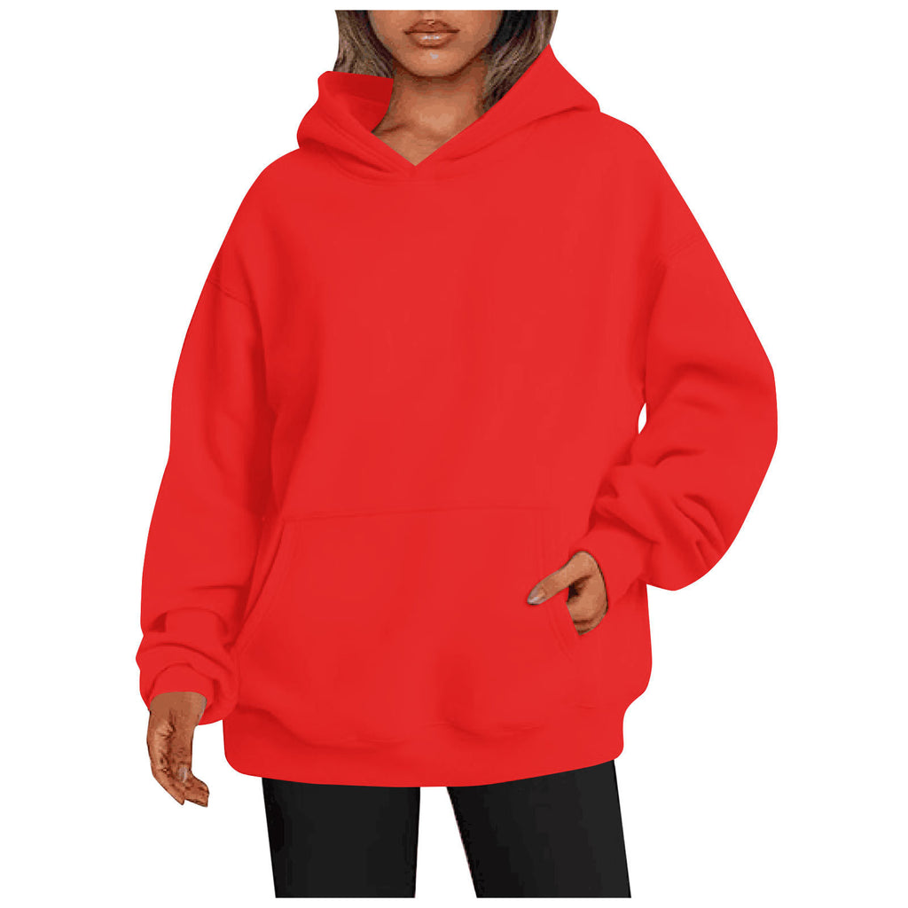Sweat-shirt à capuche oversize uni avec poches pour femme - Pullover, Polyester, S-XXL
