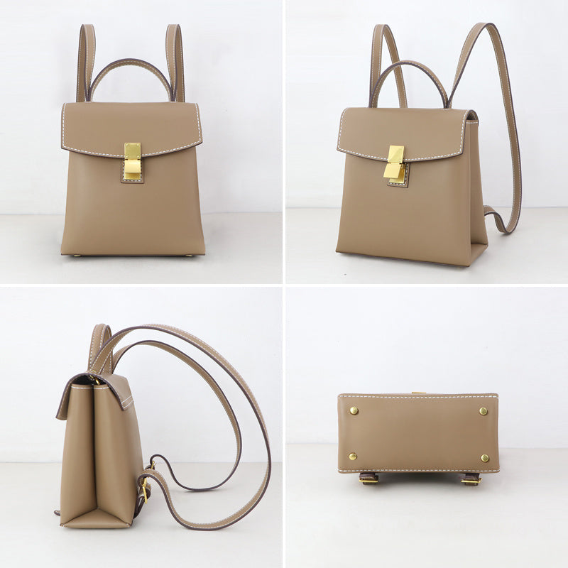 Simple Fashion Medium Caramel Leather Backpack